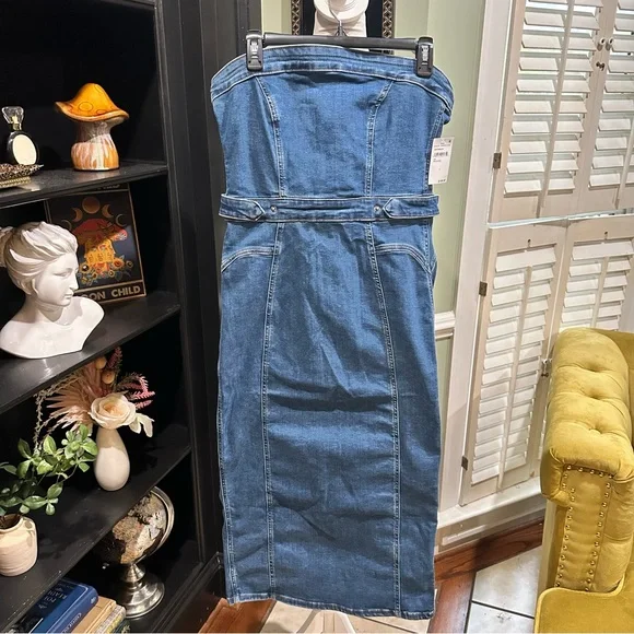 Good American Strapless Denim Midi Dress – Size L - Picture 2 of 15